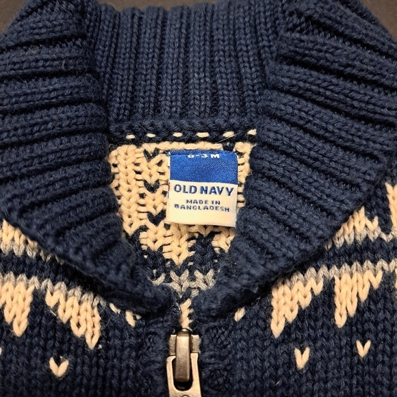 Old Navy Baby Fair Isle Zip Up Knit Cardigan  Size  0-3mo. - Picture 3 of 7